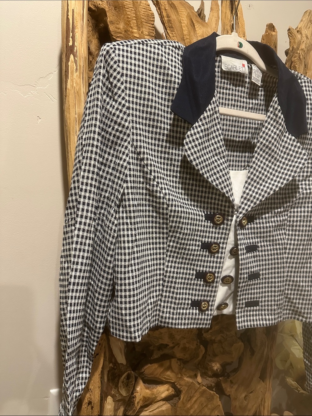 Scarlett Navy & White Gingham Cropped Blazer with Navy Collar - Picture 3 of 4